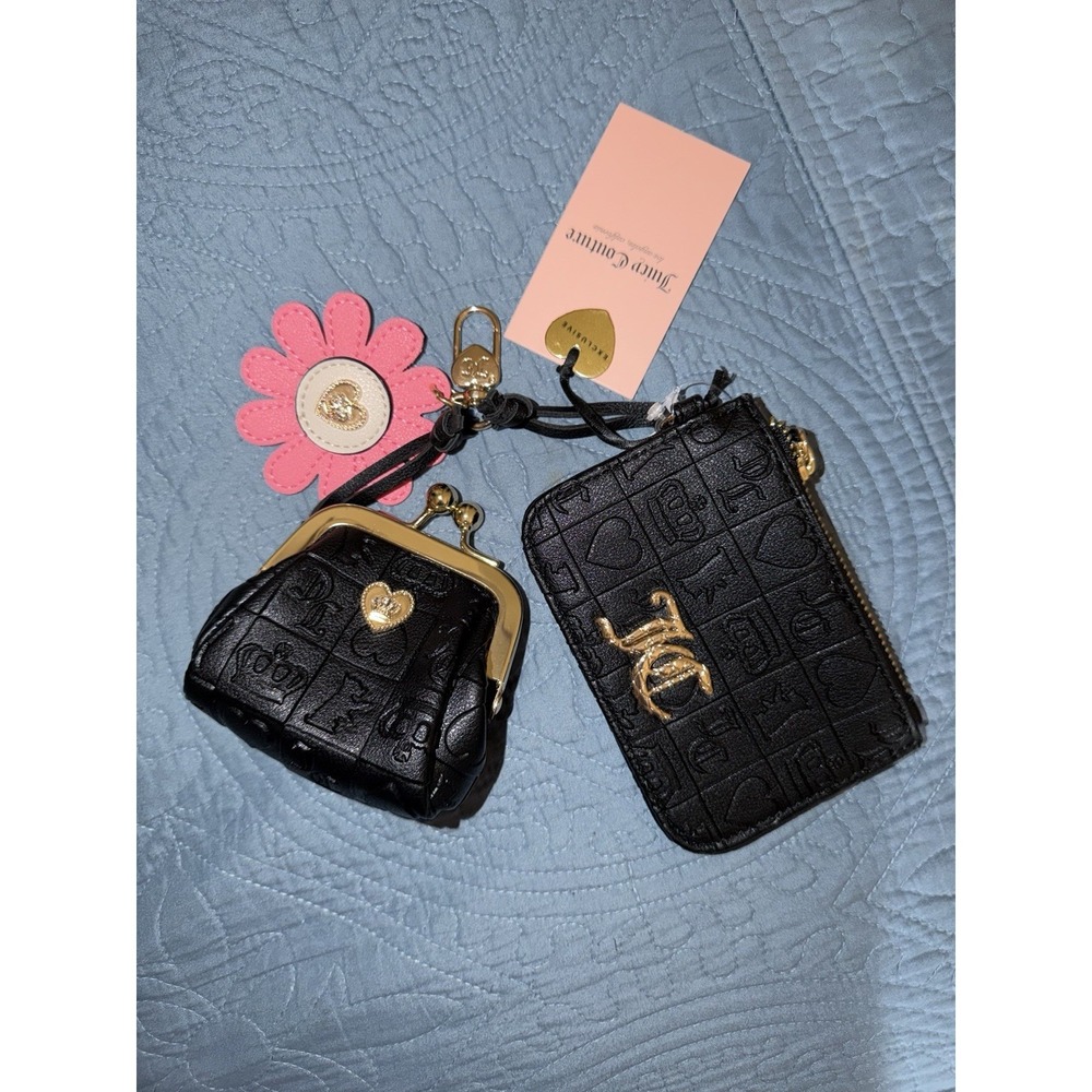 Juicy Couture Pretty Pop Mini Frame Bundle Flower Charm Coin Pouch Black/Gold